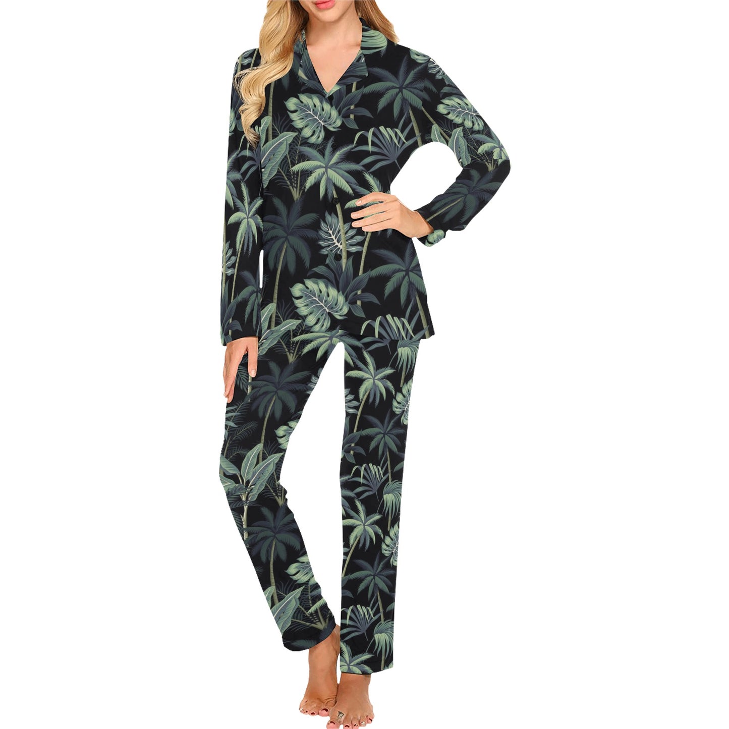 Rainforest Pattern Print Design RF02 Women's Long Pajama Set