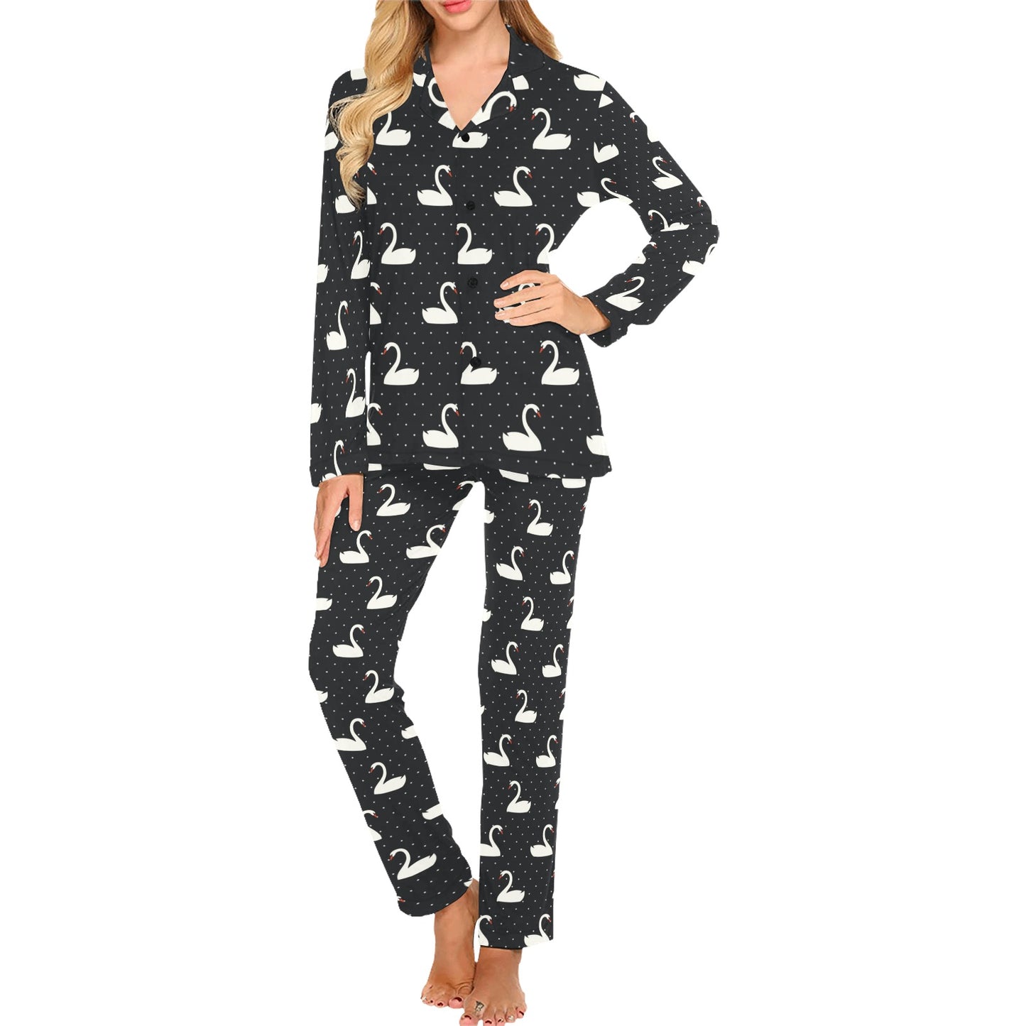 Swan Print Design LKS401 Women's Long Pajama Set