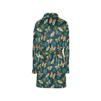 Butterfly Hand Draw Print Pattern Women's Fleece Robe