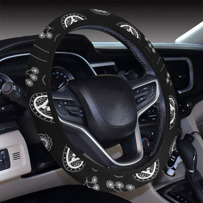 Bandana Paisley Black Print Design LKS308 Steering Wheel Cover with Elastic Edge