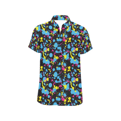 Splatter Colorful Print Design LKS301 Men Short Sleeve Button Up Shirt