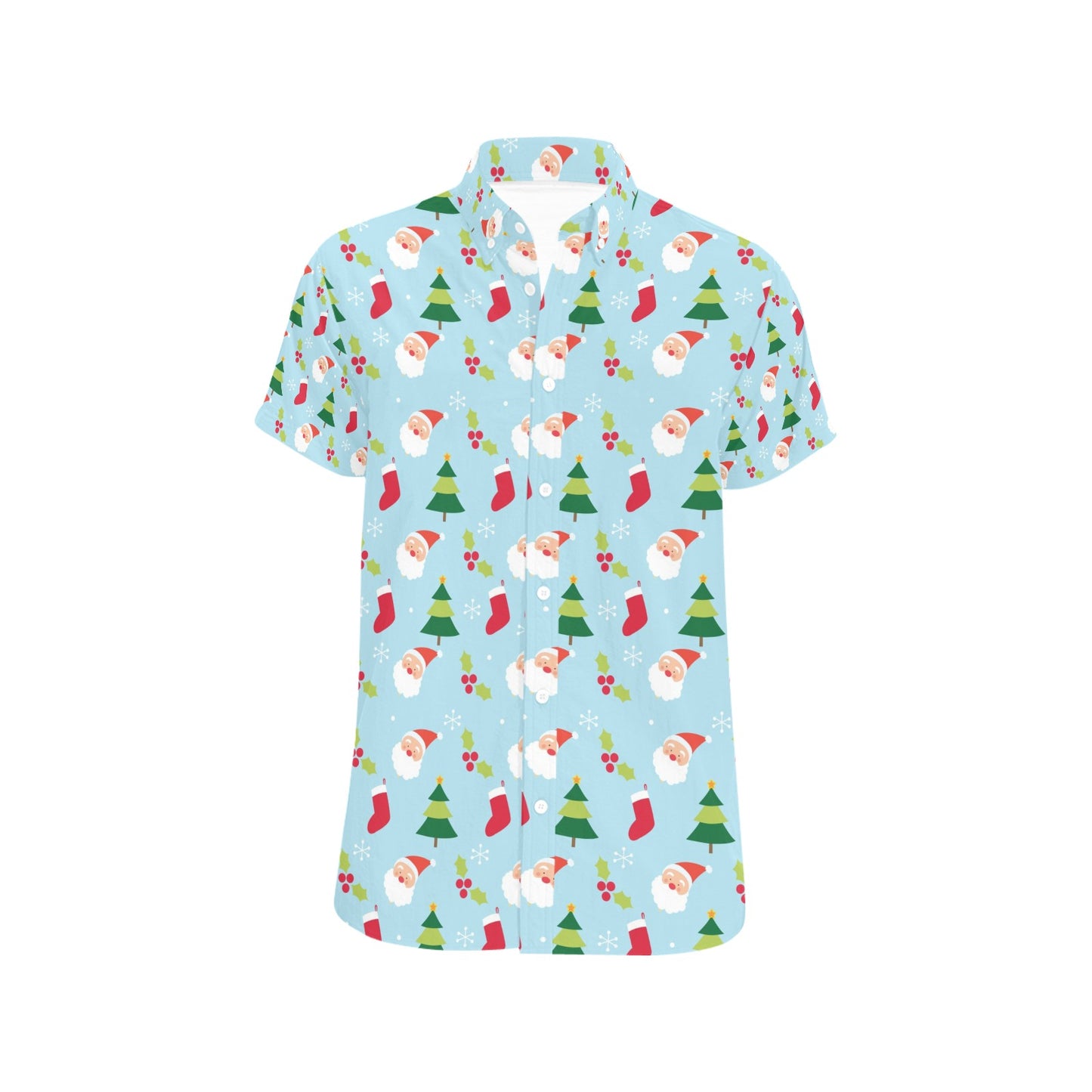 Santa Themed Print Design LKS301 Men Short Sleeve Button Up Shirt