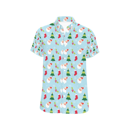 Santa Themed Print Design LKS301 Men Short Sleeve Button Up Shirt