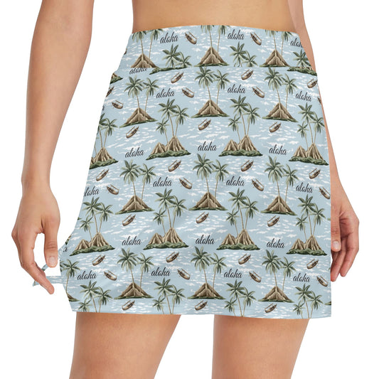 Aloha Hawaii island Design Themed Print 17" Golf & Pickleball Skort with Pockets