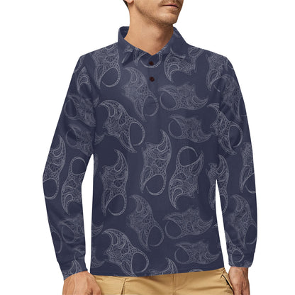 Manta Ray Pattern Print Design 01 Long Sleeve Polo Shirt For Men's