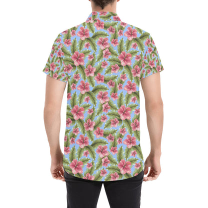 Tropical Flower Print Design LKS301 Men Short Sleeve Button Up Shirt