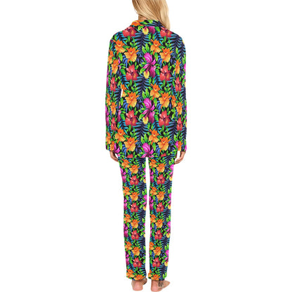 Tropical Folower Colorful Print Women's Long Pajama Set