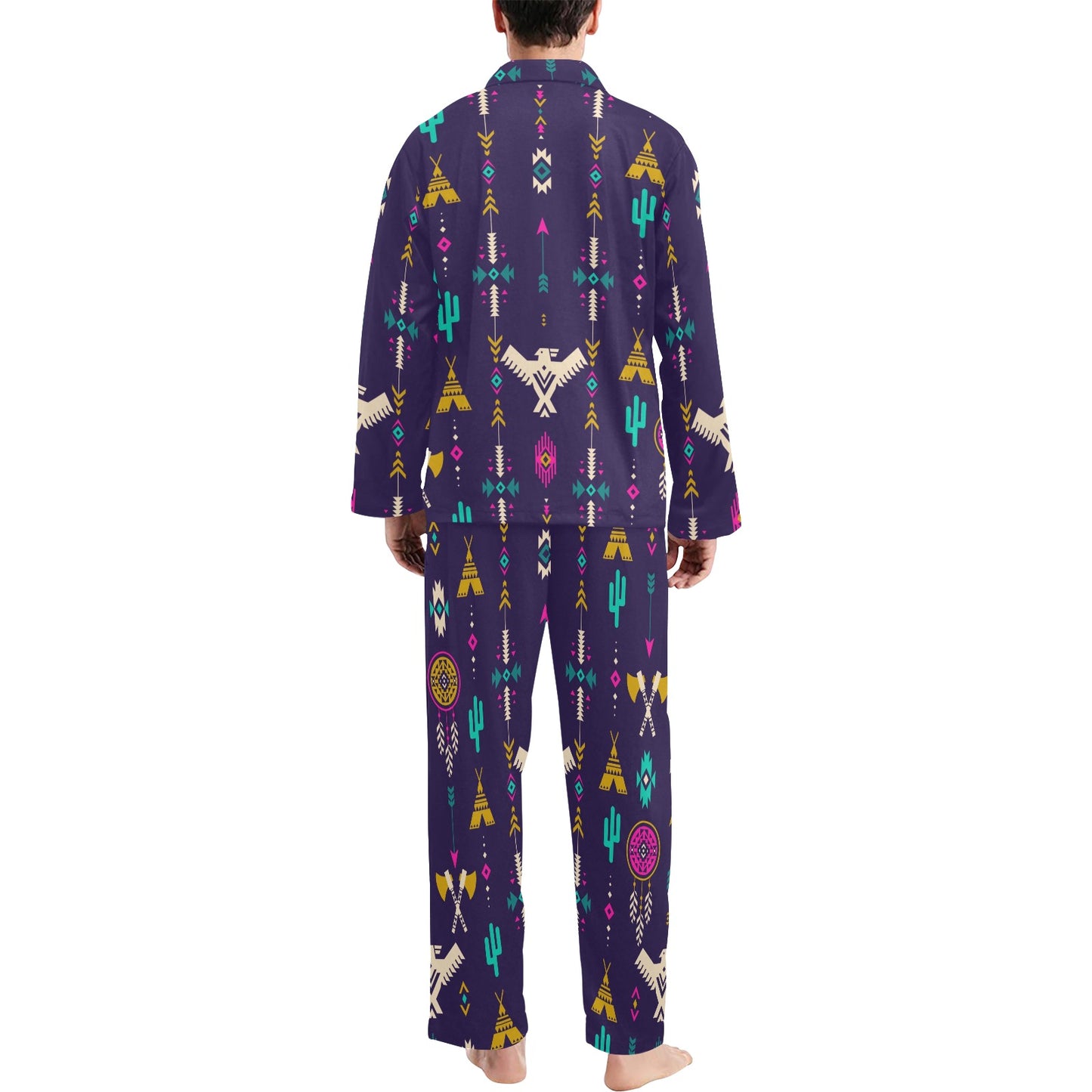 Native American Eagle Indian Pattern Men's Long Pajama Set