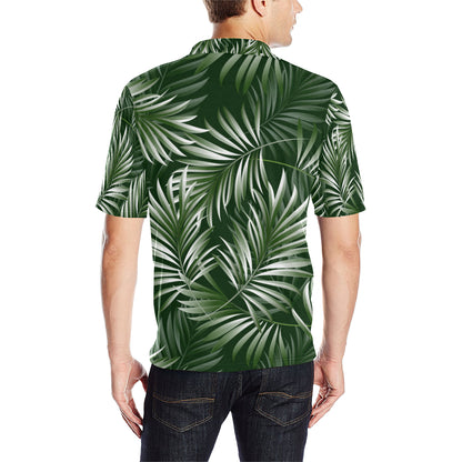 White Green Tropical Palm Leaves Men Polo Shirt