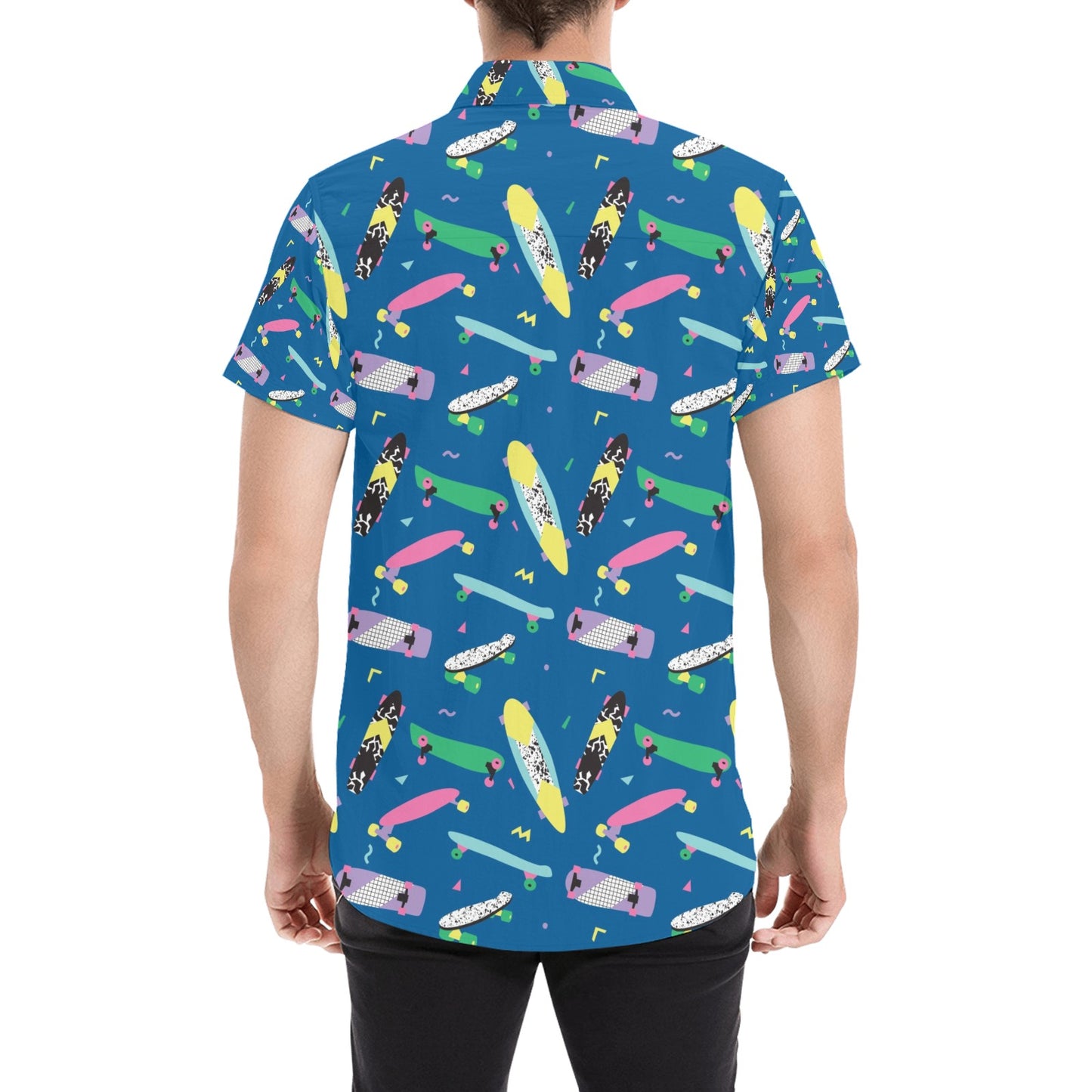 Skateboard Print Design LKS302 Men Short Sleeve Button Up Shirt