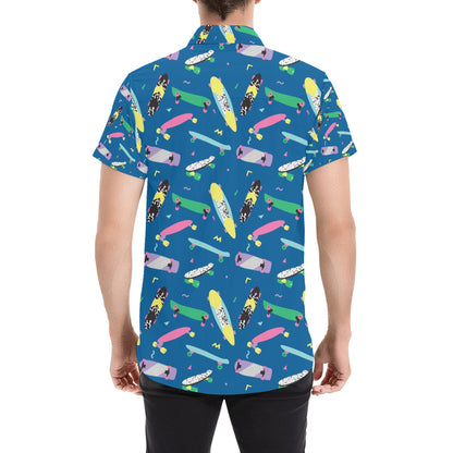 Skateboard Print Design LKS302 Men Short Sleeve Button Up Shirt