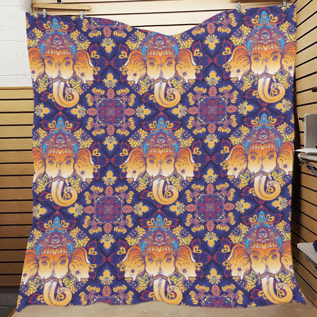 Ganesha Pattern Print Design 01 Premium Quilt