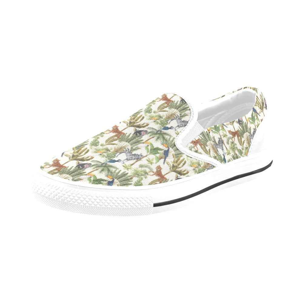 Safari Animal Print Design LKS304 White Slip Ons Canvas Women's Shoes