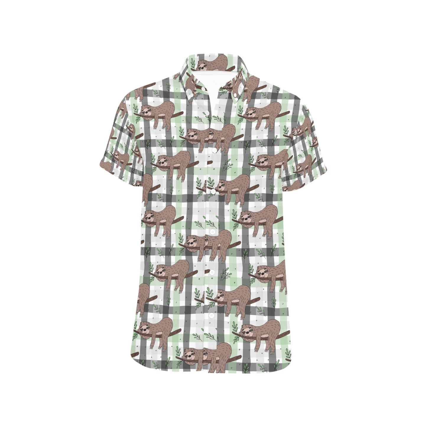 Sloth Print Design LKS301 Men Short Sleeve Button Up Shirt