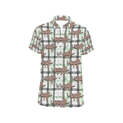 Sloth Print Design LKS301 Men Short Sleeve Button Up Shirt