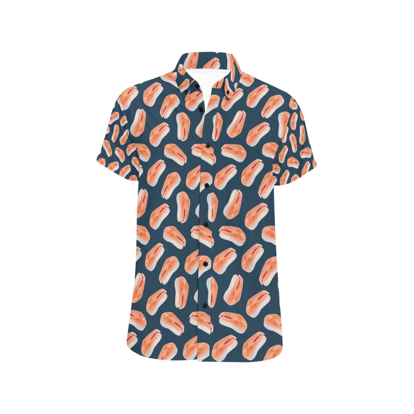 Salmon Steak Print Design LKS306 Men Short Sleeve Button Up Shirt