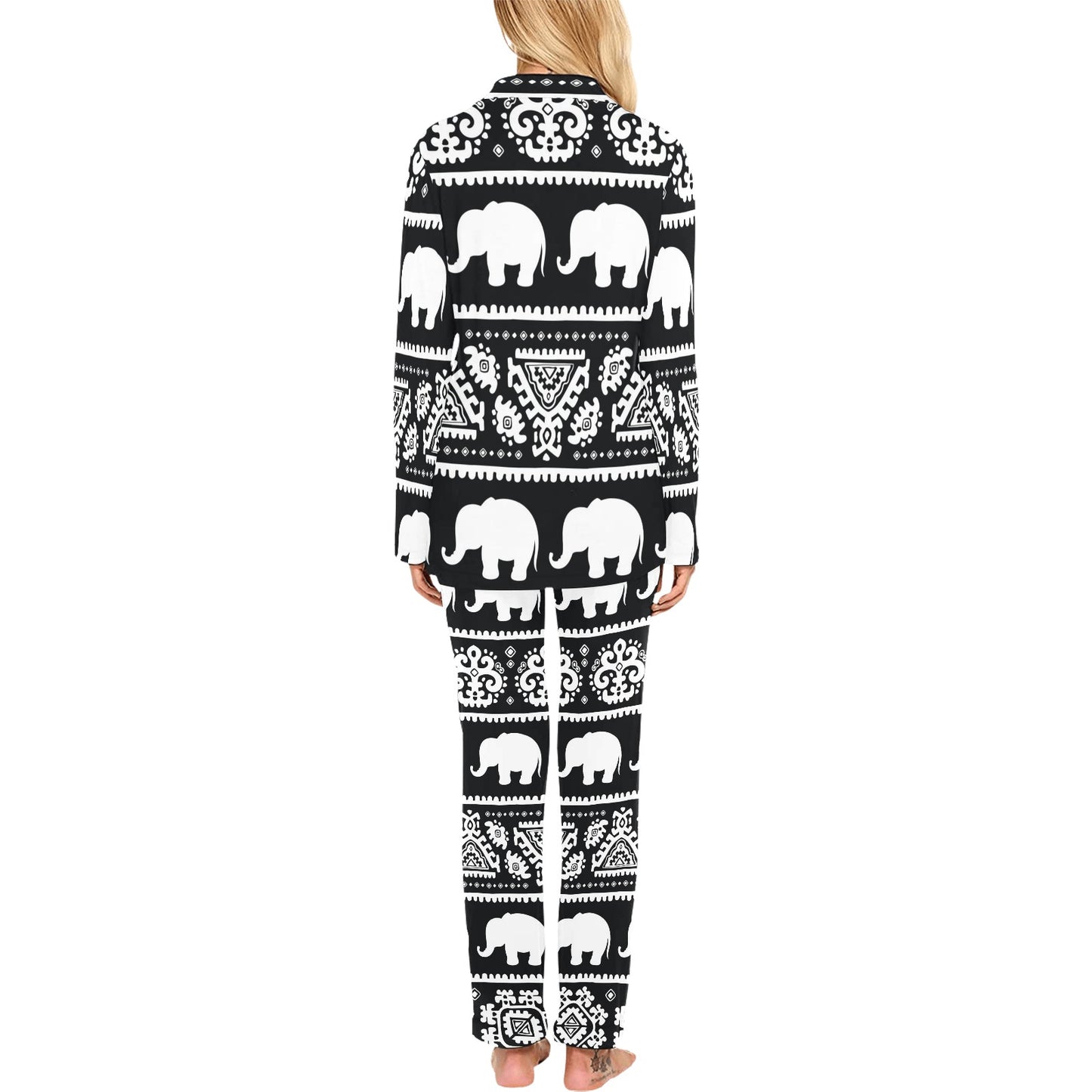 Elephant Pattern Women's Long Pajama Set