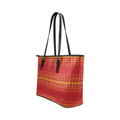 Southwest Red Gold Design Themed Print Leather Tote Bag