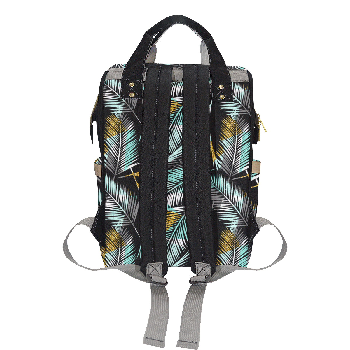 Gold Glitter Cyan Tropical Palm Leaves Diaper Bag Backpack