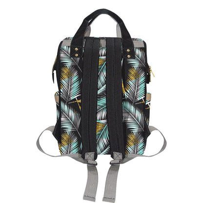 Gold Glitter Cyan Tropical Palm Leaves Diaper Bag Backpack