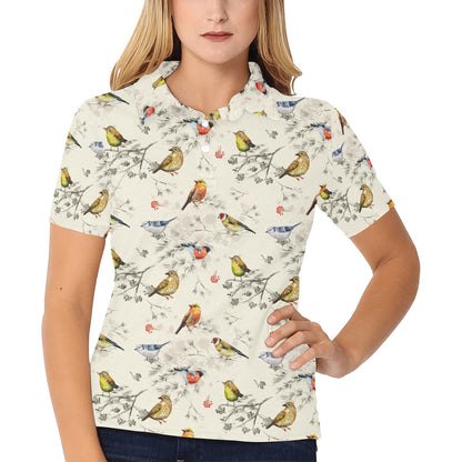 Bird Watercolor Design Pattern Women's Polo Shirt