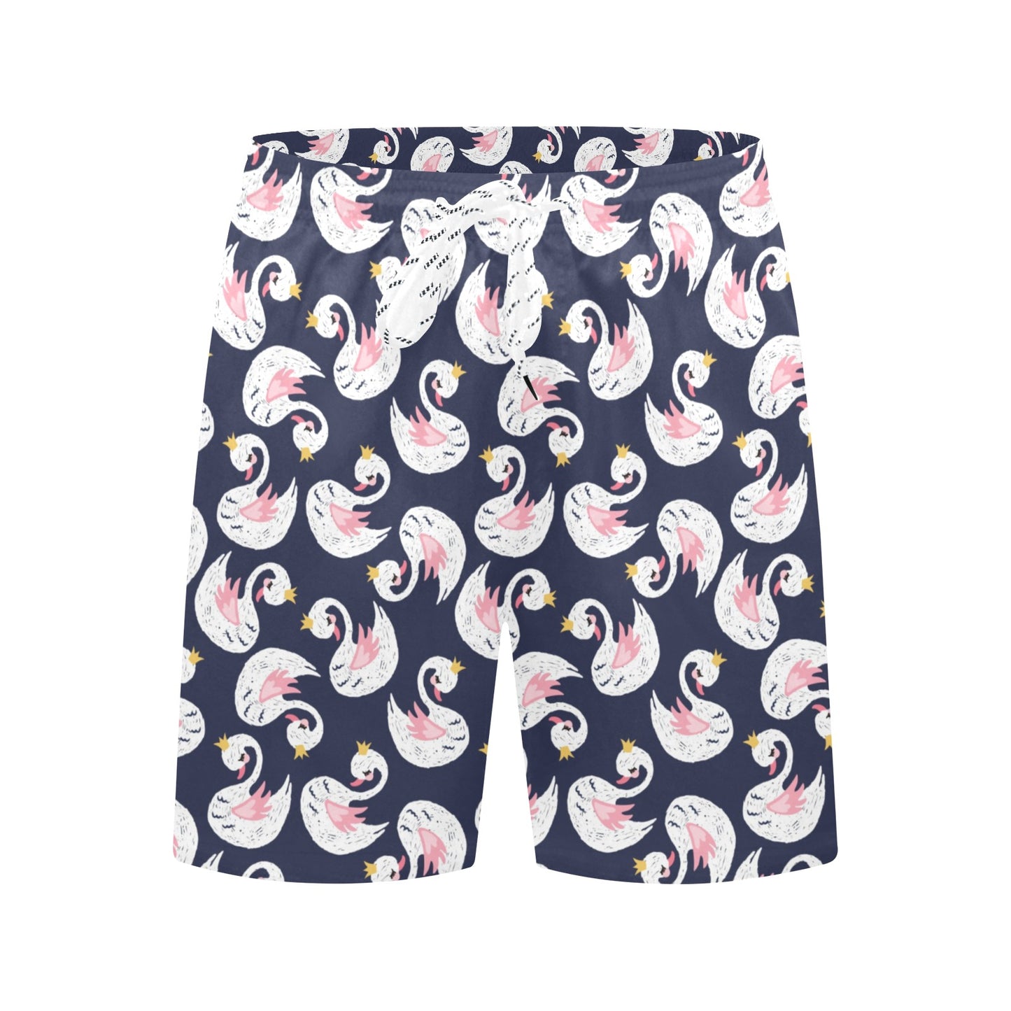 Swan Print Design LKS403 Men's Swim Trunks Beach Shorts
