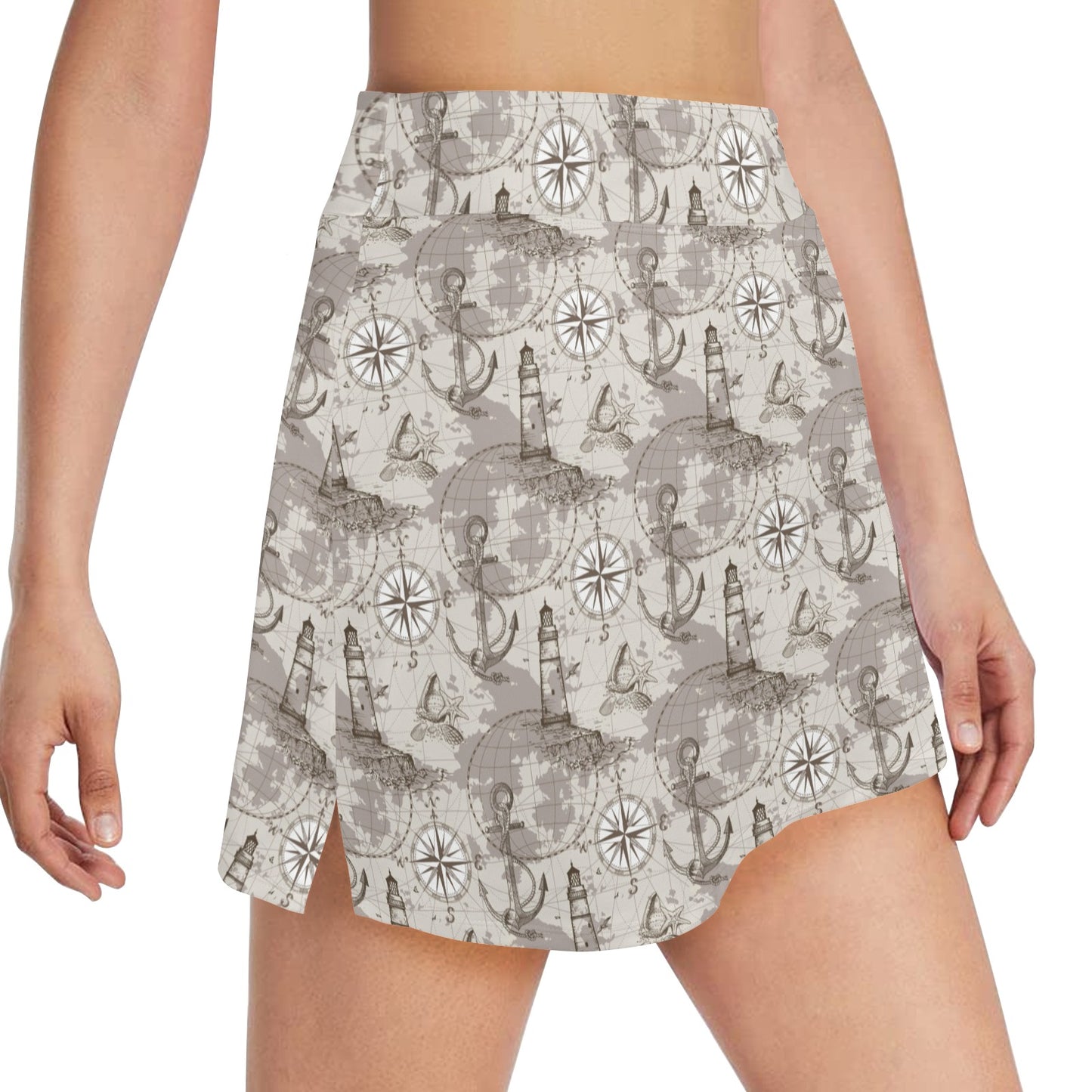 Nautical Map Design Themed Print 17" Golf & Pickleball Skort with Pockets