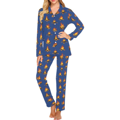 Campfire Pattern Print Design 03 Women's Long Pajama Set