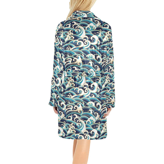 Surf Wave Pattern Women's Fleece Robe