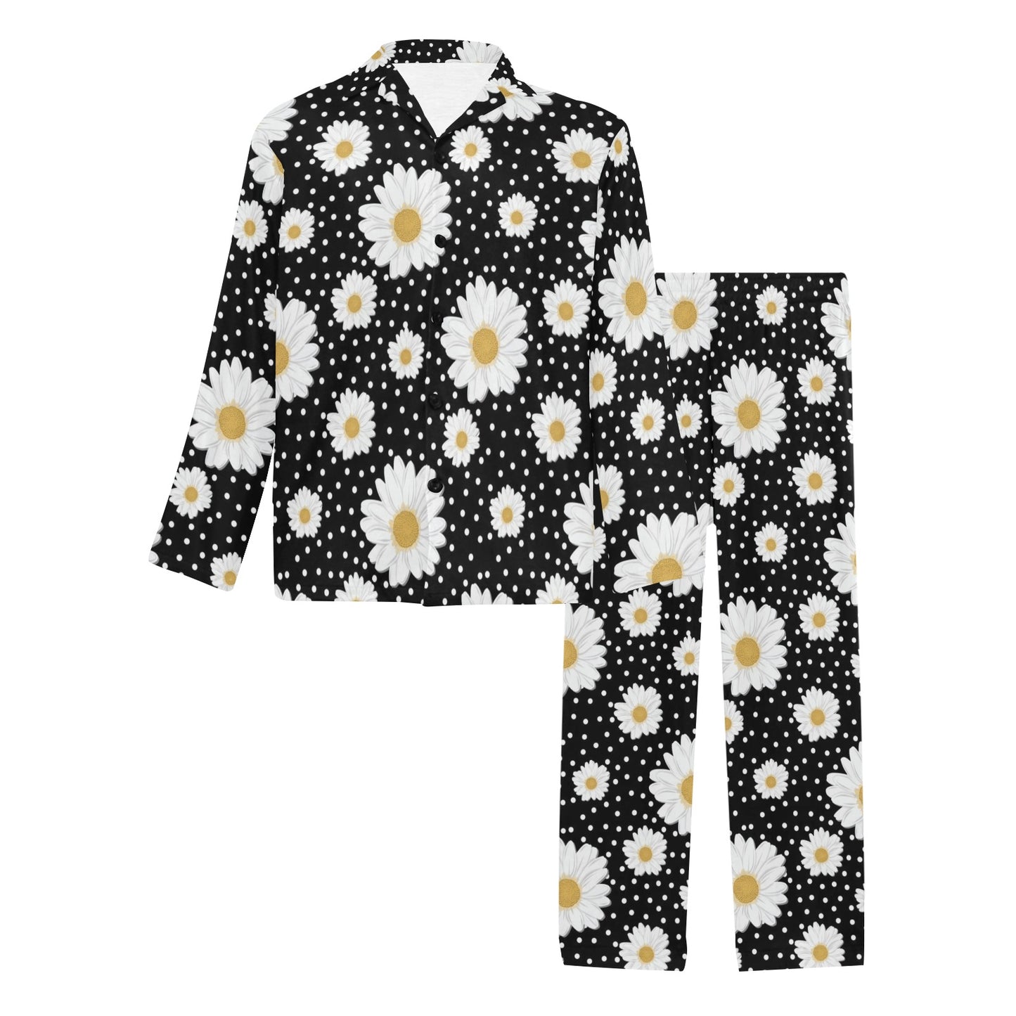 Daisy Pattern Print Design DS02 Men's Long Pajama Set