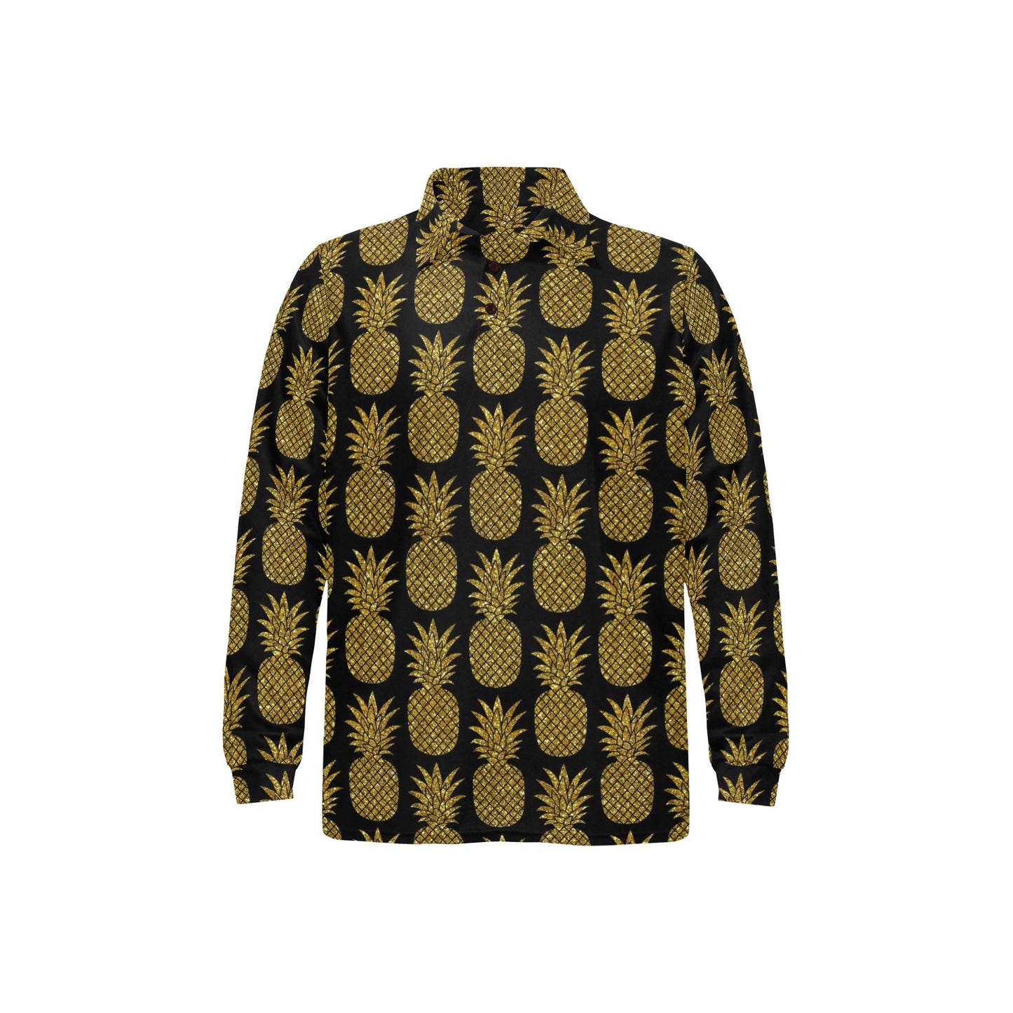 Gold Pineapple Pattern Print Design PP011 Long Sleeve Polo Shirt For Men's