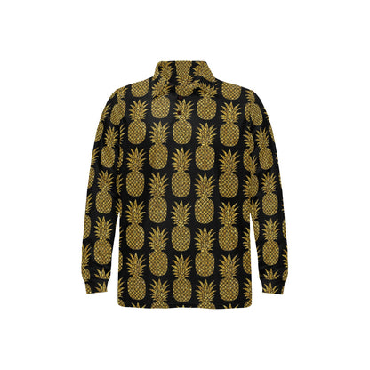 Gold Pineapple Pattern Print Design PP011 Long Sleeve Polo Shirt For Men's