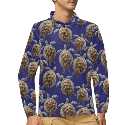 Sea Turtle Pattern Print Design T05 Long Sleeve Polo Shirt For Men's
