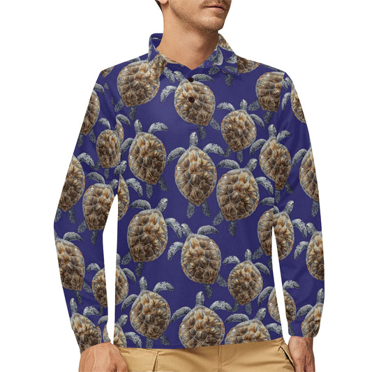 Sea Turtle Pattern Print Design T05 Long Sleeve Polo Shirt For Men's