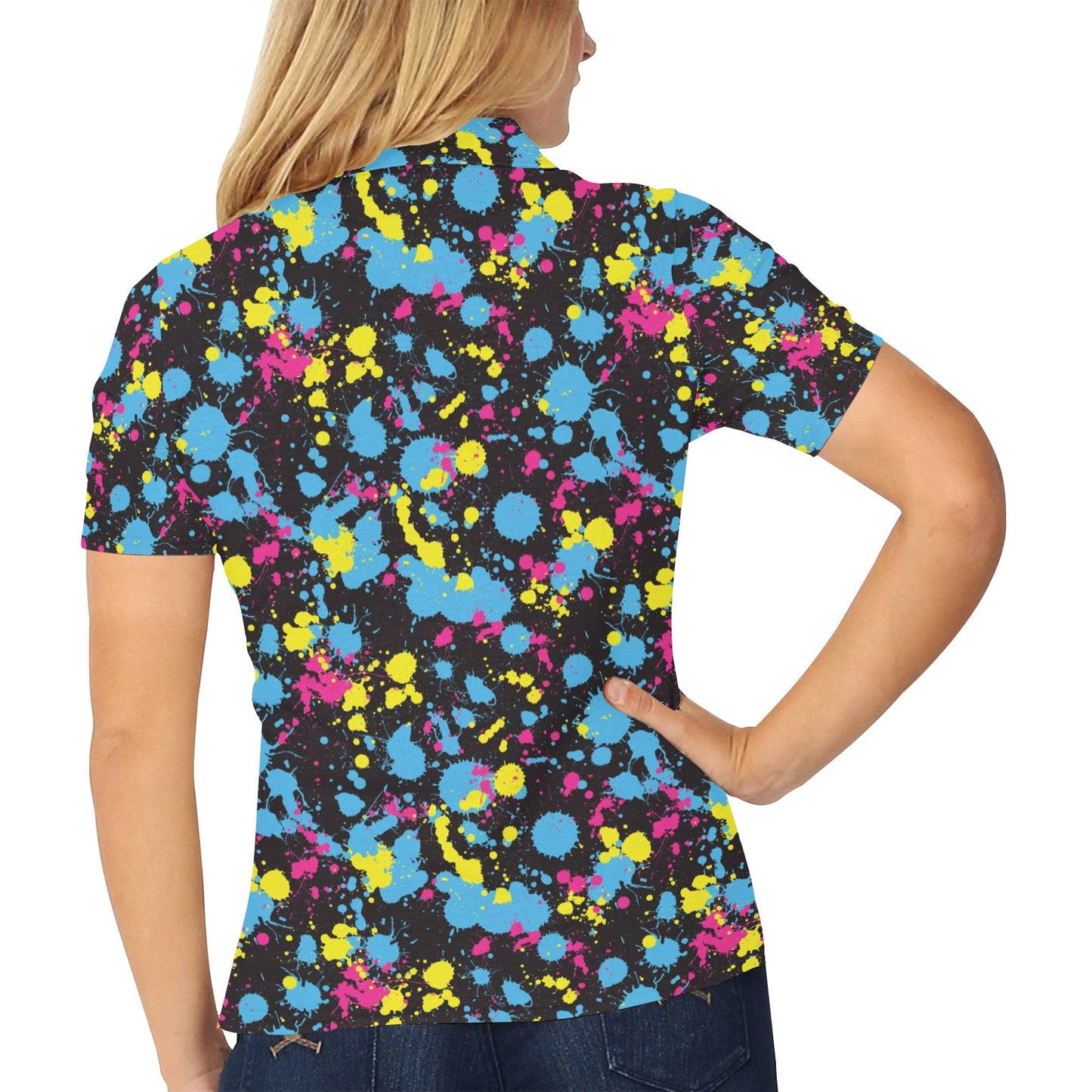 Splatter Colorful Print Design LKS301 Women's Polo Shirt