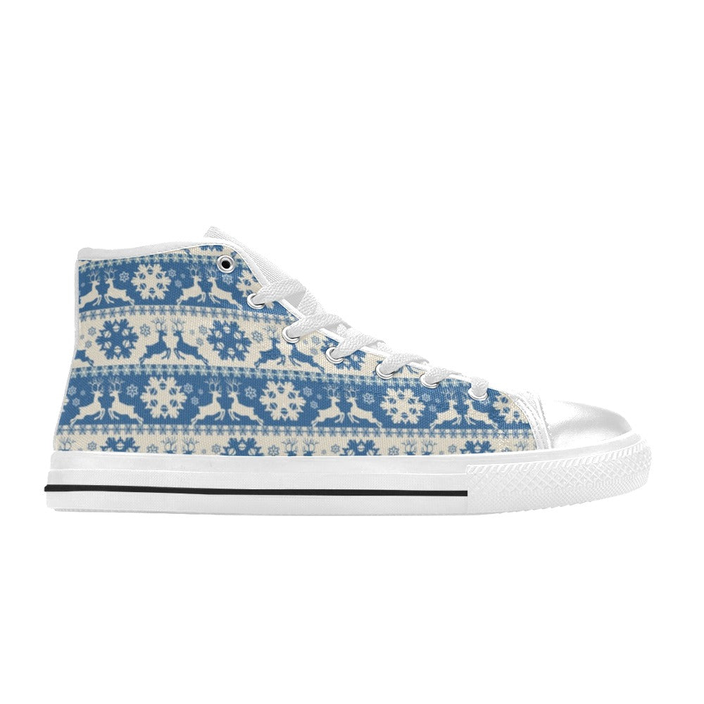 Reindeer Print Design LKS401 Men's High Top Canvas Shoes