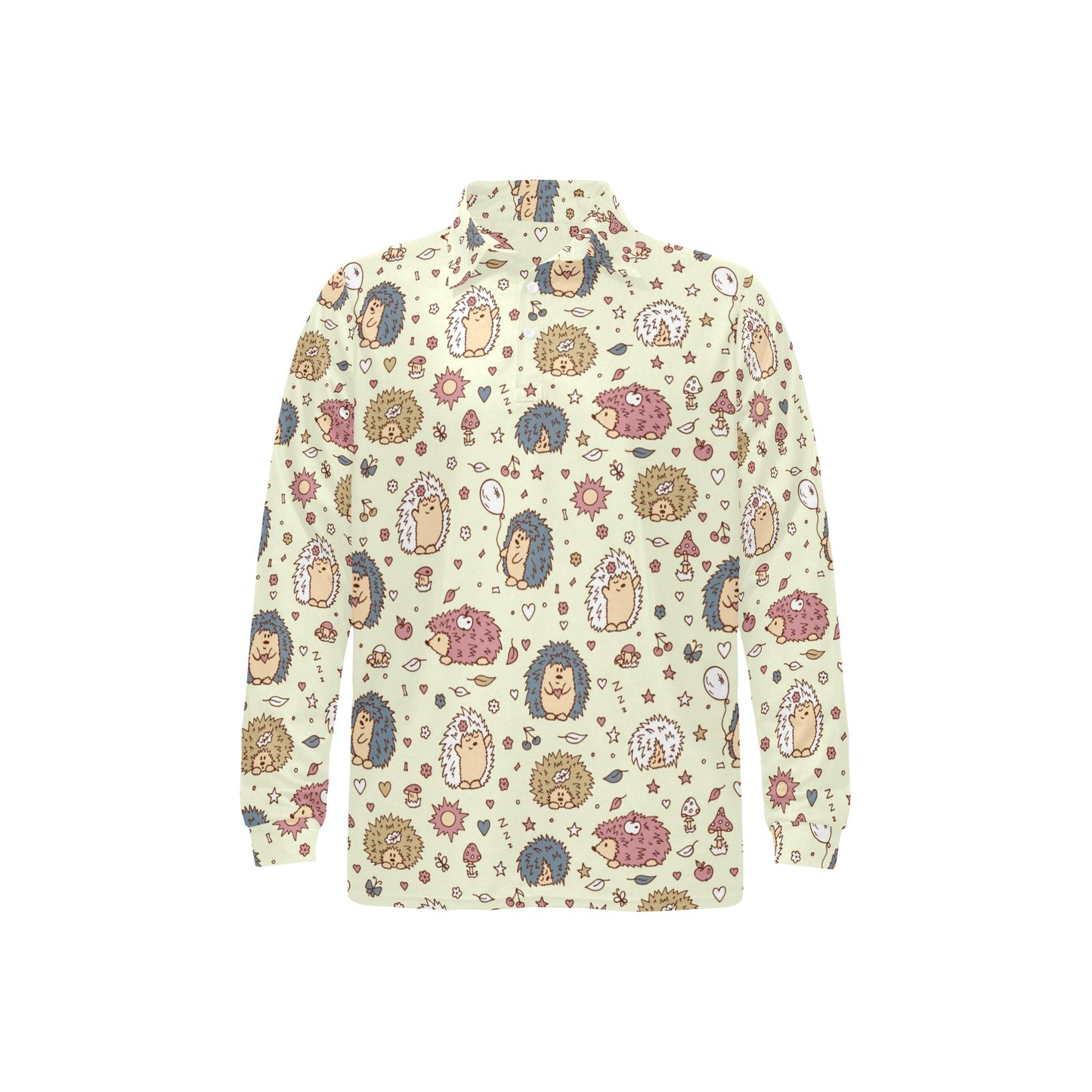 Hedgehog Cute Pattern Print Design 01 Long Sleeve Polo Shirt For Men's