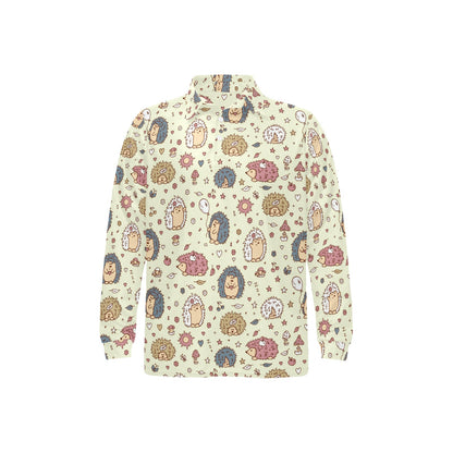 Hedgehog Cute Pattern Print Design 01 Long Sleeve Polo Shirt For Men's