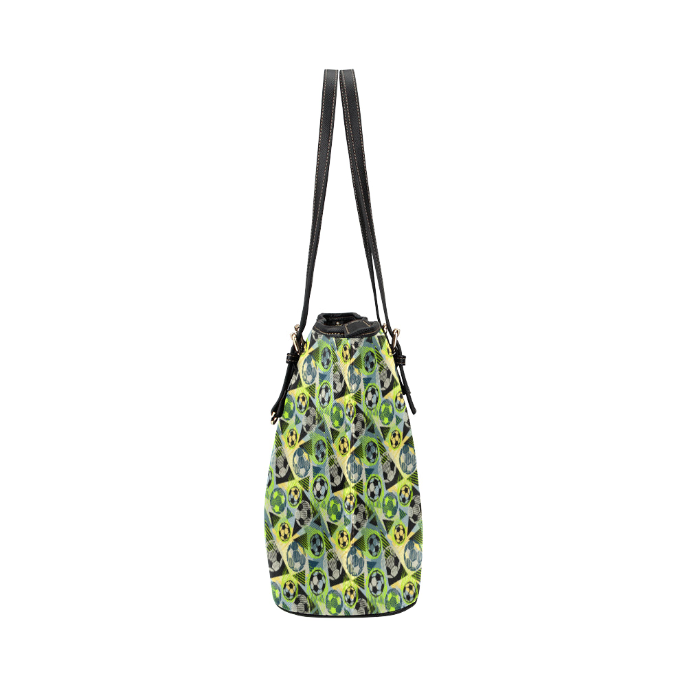 Soccer Ball Themed Print Pattern Leather Tote Bag