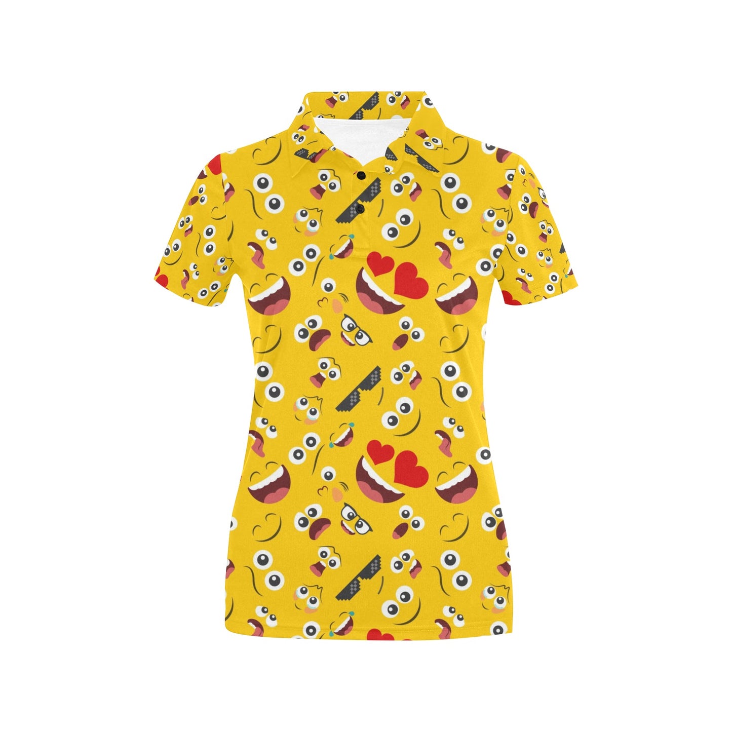 Emoji Face Print Pattern Women's Polo Shirt