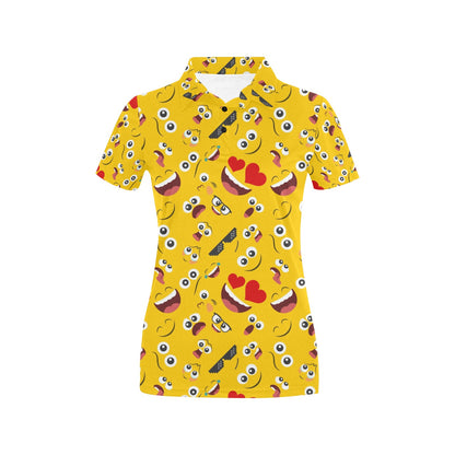 Emoji Face Print Pattern Women's Polo Shirt