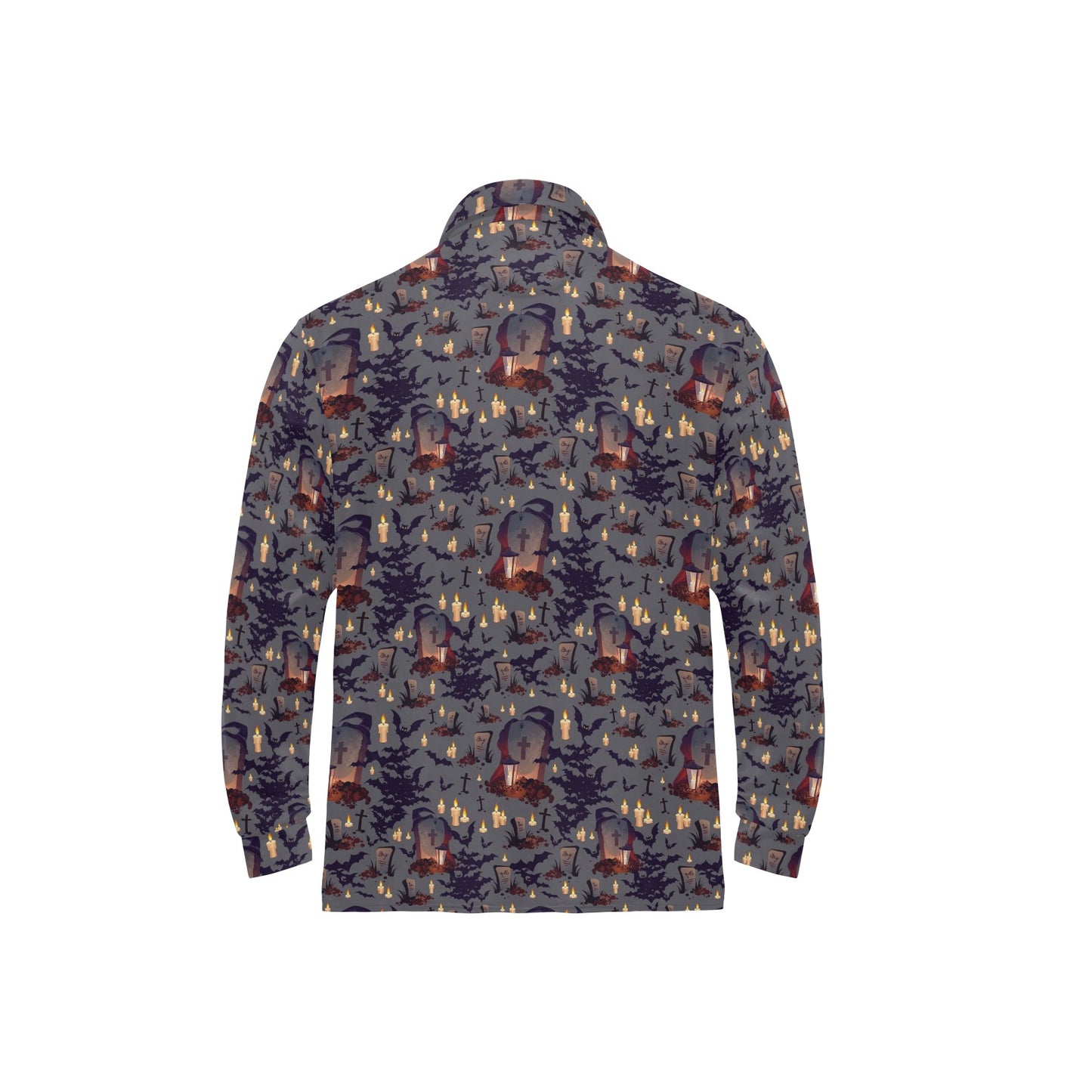 Creepy Graveyard Print Design LKS301 Long Sleeve Polo Shirt For Men's
