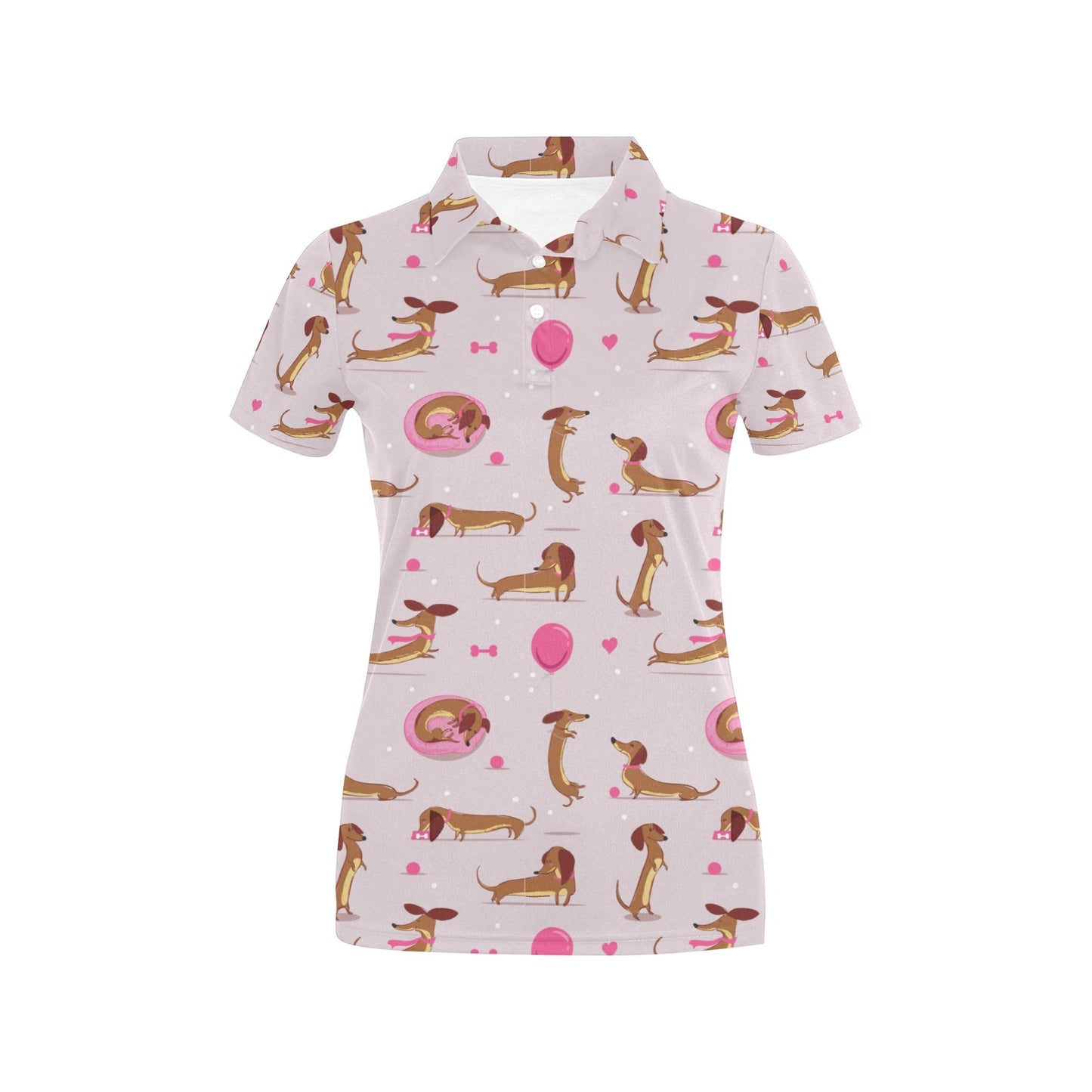 Dachshund Pattern Print Design 10 Women's Polo Shirt