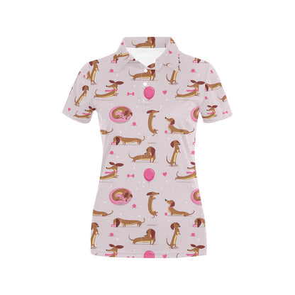 Dachshund Pattern Print Design 10 Women's Polo Shirt