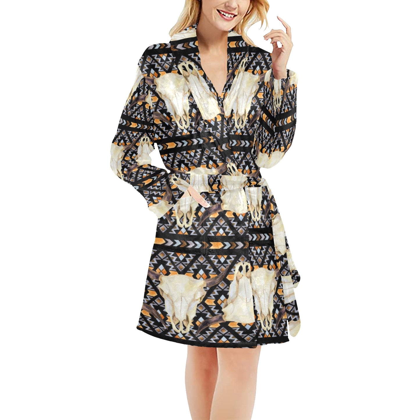 Buffalo Head Pattern Print Design 03 Women's Fleece Robe