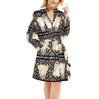 Buffalo Head Pattern Print Design 03 Women's Fleece Robe