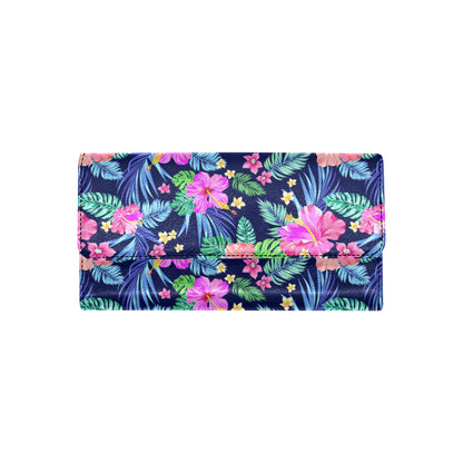 Neon Hibiscus Pattern Print Design HB016 Women's Trifold Wallet
