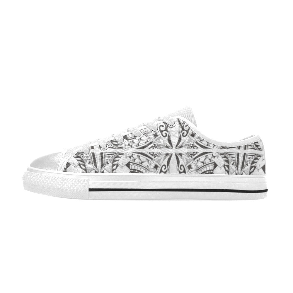 Samoan Style Print Design LKS301 Women's White Low Top Shoes