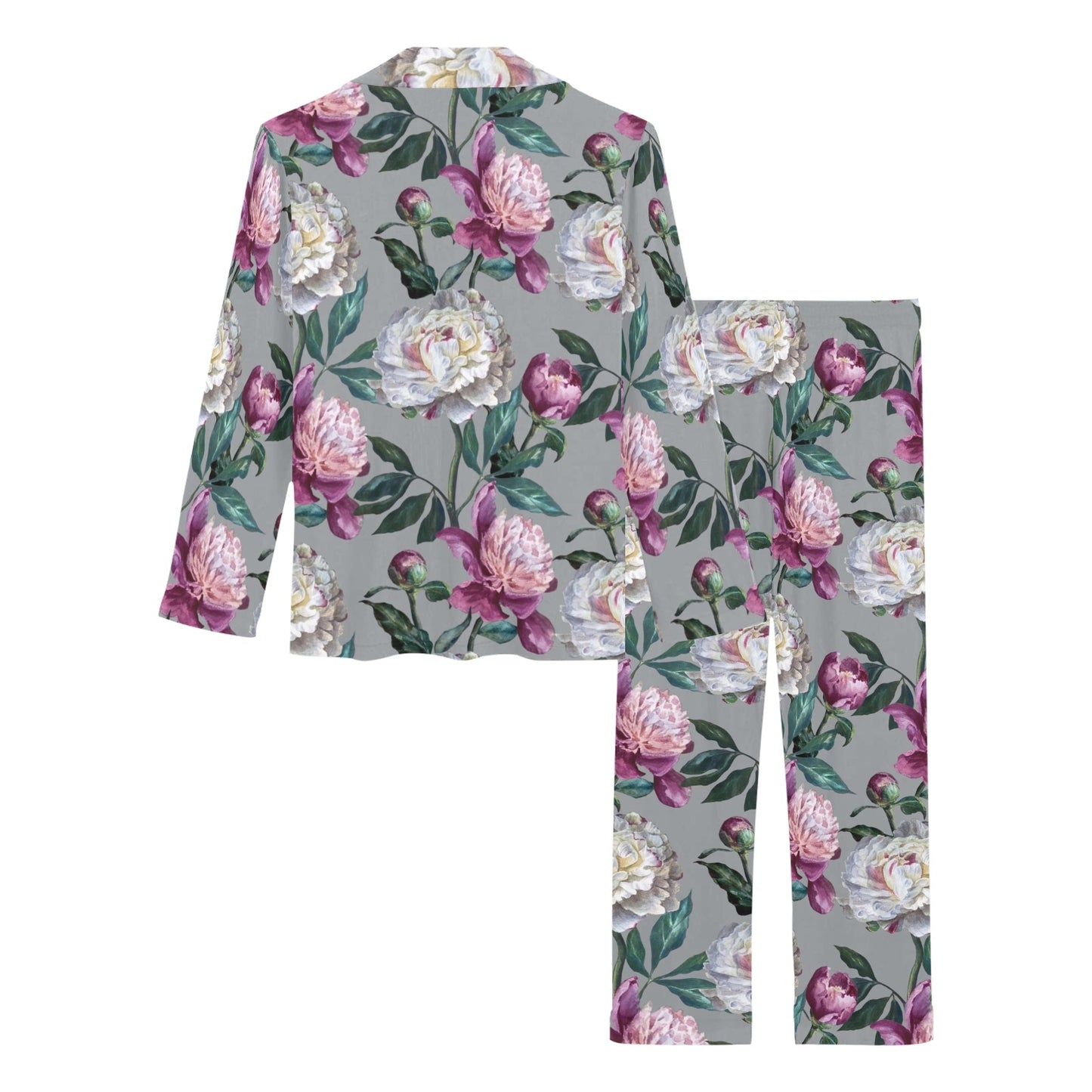 Peony Pattern Print Design PE01 Women's Long Pajama Set