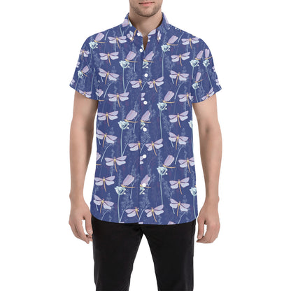 Dragonfly Print Design LKS401 Men Short Sleeve Button Up Shirt